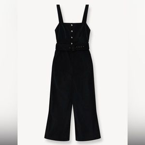 NWT Staud Primrose Jumpsuit Sleeveless Black Velvet Yin Yang Buttons Belted 10